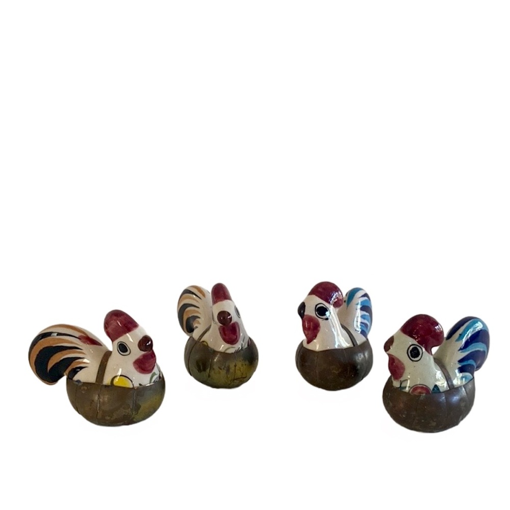 Vintage Ceramic and Brass Mexican Birds - Set of 4